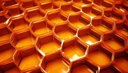 Delicious golden honey and intricate honeycomb on a sleek and contemporary background
