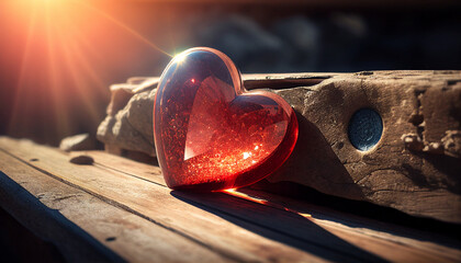 Liebe zu Valentinstag Herz auf einer Bank Pärchen als Silhouette  - obrazy, fototapety, plakaty