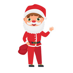 Kid Christmas santa costume. Holiday winter carnival, dressing party vector cartoon illustration