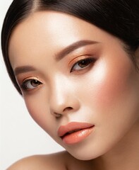Beautiful Asian female model beauty makeup, face closeup