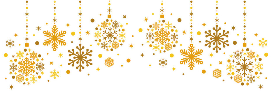 gold snow snowflake ornament set winter holiday season celebrate christmas sparkling beautiful luxury vector illustration graphic design long header banner border	