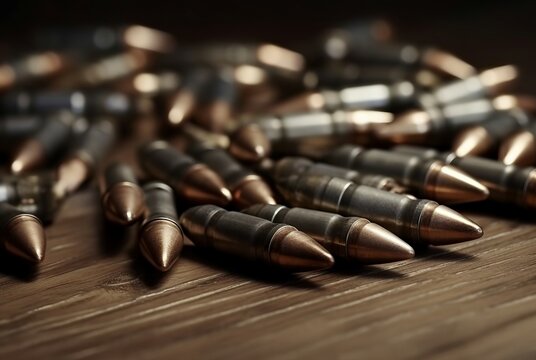 Many metal bullets. Danger ammo weapon caliber shell. Generate Ai