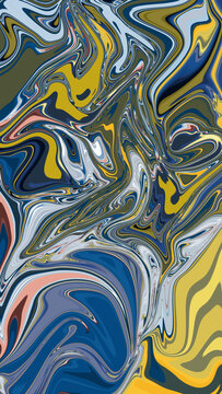 Liquify the pattern with blue, yellow, white, grey, yellow and black graphics color. Psychedelic texture. Phone wallpaper.