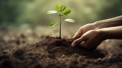 plants a tree . ecology concept, caring for the environment