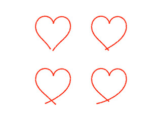 鉛筆落書きハートセット：赤線