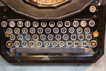 Old typewriter closeup of keys. vintage typewriter photo with selective focus