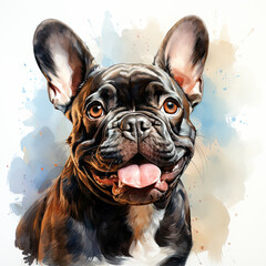 watercolor French Bulldog clipart, Generative Ai