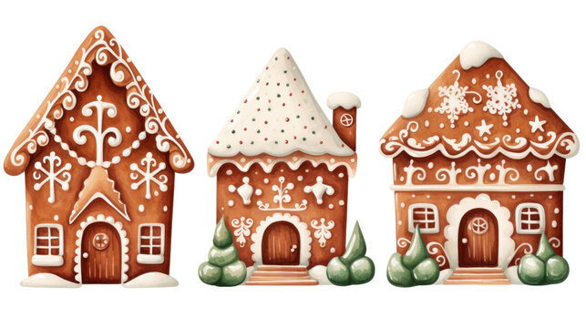 Christmas gingerbread clipart in watercolor painting design isolated transparent background
