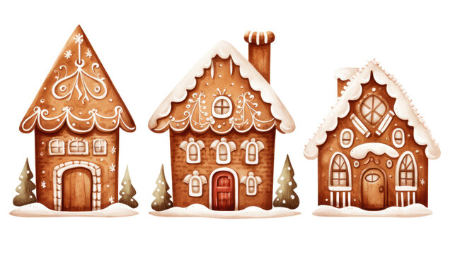 Christmas gingerbread clipart in watercolor painting design isolated transparent background