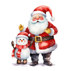 Obraz premium cute snowman and Santa in watercolor design isolated isolated transparent background