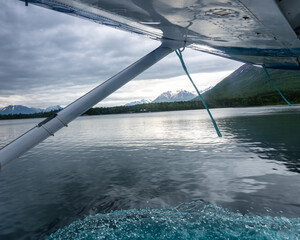 View from seaplane or float plane taking off or landing. Hardenburg Bay, Port Alsworth, Lake Clark...