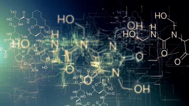 Mathematic and technology  overly black background screen video effect math and chemistry equations in white color randomly animated 4k video effect retro video