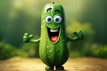 Adorable & Cute Cucumber Pickle Playful Vegetable Character Toy Brings Happiness - obrazy, fototapety, plakaty