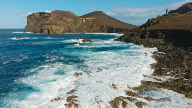 Drone shot of Capelinhos Volcano, Faial Island, Azores