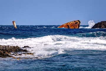 Shipwreck rustying in Diakofti, Kythira island, Greece