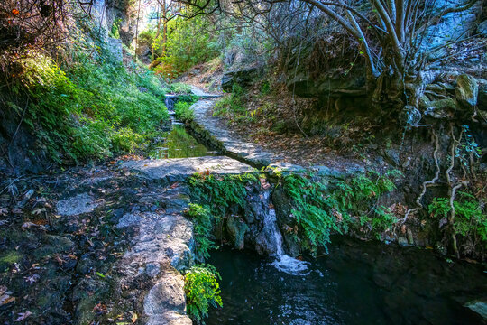 Hiking trail in Amir Ali springs, in Kythira island, Greece