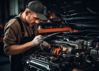  Car repair service., mechanic working on car.