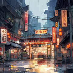 Streets of Hong Kong in comic book style, Generative AI