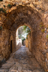 Fototapeta na wymiar An arch alley in Monemvasia’s castletown, in Peloponnese Greece