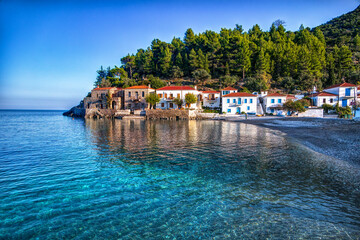 Beautiful village of Kyparissi with clear transparent waters, in Peloponnese Greece