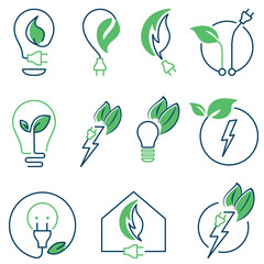 Erneuerbare Energie, grüner Strom, nachhaltige Energie - Icons, Logo, Symbol, Set, Sammlung