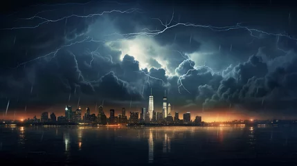 Photo sur Plexiglas Atlantic Ocean Road Hyper realistic skyline with a Stormy Skies with multiple lightning strikes