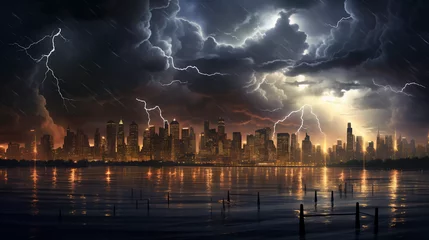 Rolgordijnen Atlantische weg Hyper realistic skyline with a Stormy Skies with multiple lightning strikes