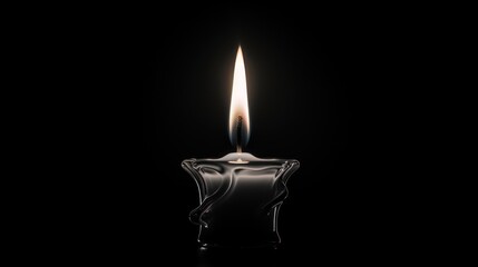  a candle is lit in the dark with a long candle stick sticking out of the top of the candle holder.