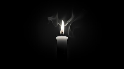  a candle with smoke coming out of it on a black background with a white candle in the middle of the image.
