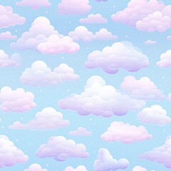 Pastel Clouds Seamless Pattern with Soft Shades of Pink on Blue Background
