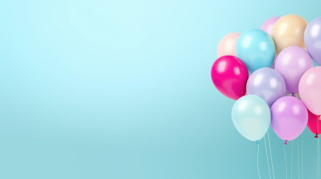  a bunch of balloons floating in the air on a blue background with a place for a text on the bottom of the image.