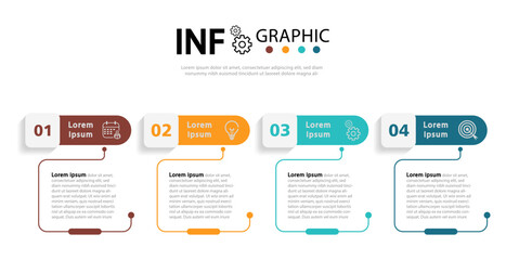 Business process design with icons and 4 options or workflows. - obrazy, fototapety, plakaty