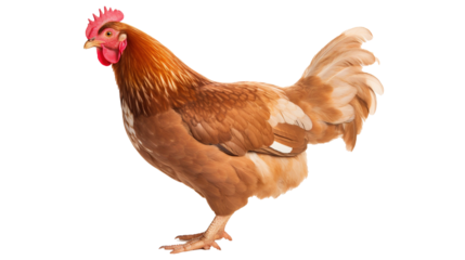 A red chicken isolated on transparent background, PNG image, Created with Generative Ai technology.