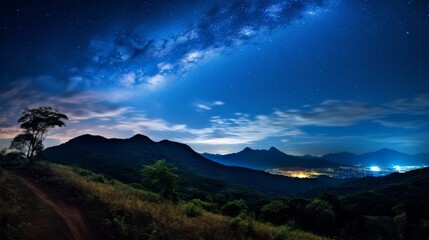 night landscape mountain and milkyway galaxy background , thailand , long exposure ,low light