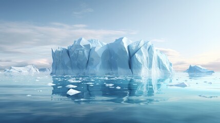 The concept of hidden danger and global warming depicted through a 3D illustration featuring an iceberg. This visual symbolizes the unseen threat and the impact of climate change on these icy formatio - obrazy, fototapety, plakaty