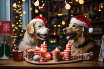 dogs waiting for Christmas dinner generative ai