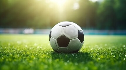 Fototapeta na wymiar ball on soccer field,football field , green grass in athletic stadium