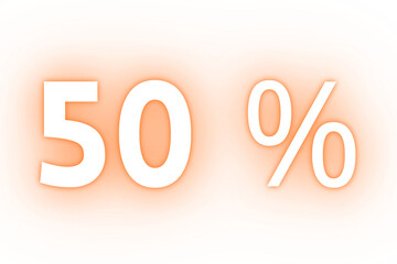 Neon text 50% off isolated on transparent background. Special offer off 50 percent. Sales concept. PNG file.
