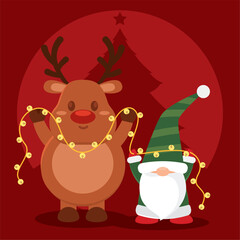 Cute christmas reindeer and elf characters Vector