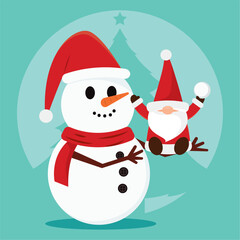 Cute christmas elf and snowman characters Vector