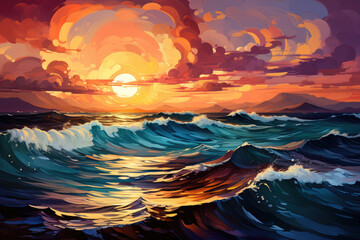 Fototapeta na wymiar sunset in the sea sun casting vibrant hues on water
