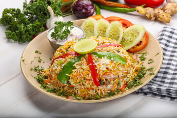 Indian chicken biryani rice with chicken