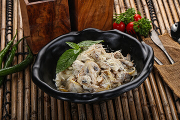 Italian pasta with chicken and mushrooms