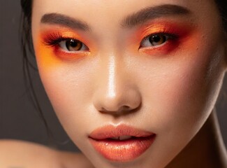 Asian model beauty makeup, face closeup