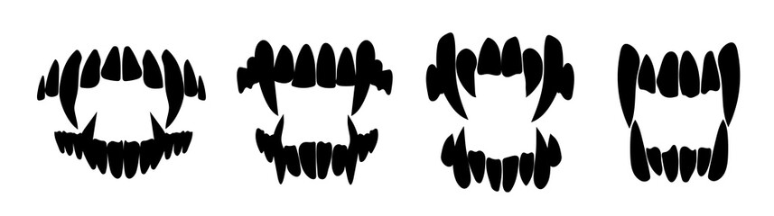 Vampire teeth silhouette vector. Dracula fangs mouse costume. Monster tooth bite scary mask © Богдан Скрипник