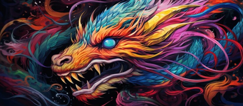 Fantasy of chinese dragon on colorful background. AI generated image