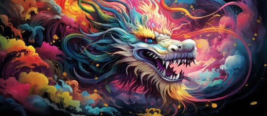 Fantasy of chinese dragon on colorful background. AI generated image - obrazy, fototapety, plakaty