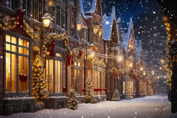 Fototapeta na wymiar Winter's Brilliance: Cityscape Adorned for Christmas