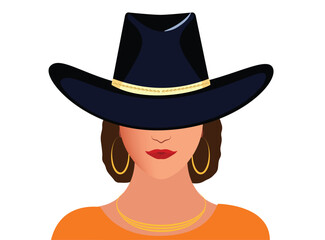 Beautiful woman cowboy with hat, vector illustration