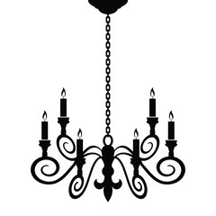 Fototapeta na wymiar Chandelier with candle bulbs, hanging from a chain, vector illustration